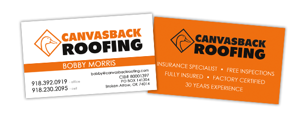 canvasback roofing bus card front and back