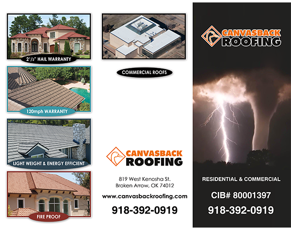 Canvasback Roofing trifold brochure outside