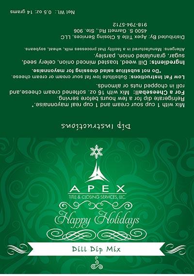 Apex Dill Dip mix fold over label