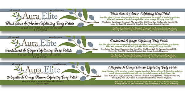Aura Elite Body Polish labels