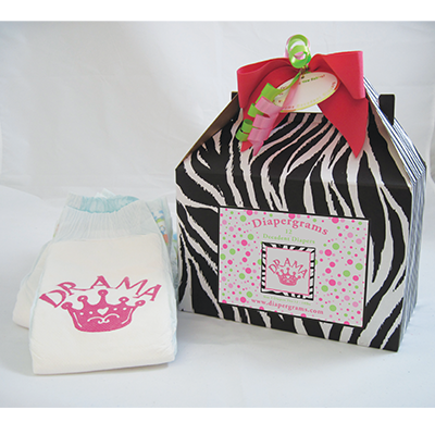 Photo of Drama queen diaper gift box and label